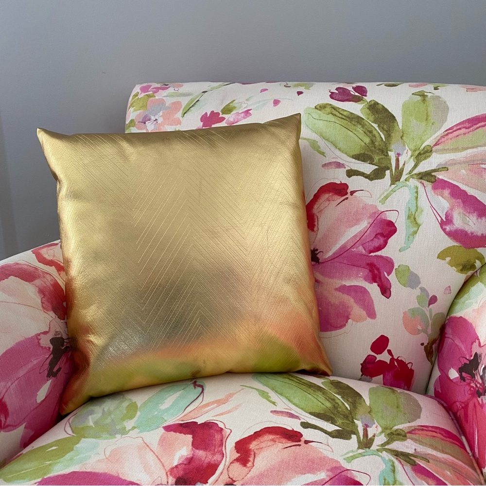 MISSONI HOME Glossy 15x15in Gold Chevron Decorative Throw Pillow Duck Feathers